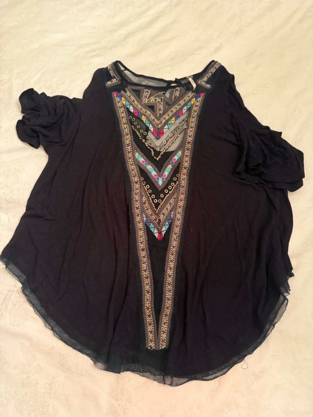 Free People Black Tunic with Colorful Geometric Embroidery